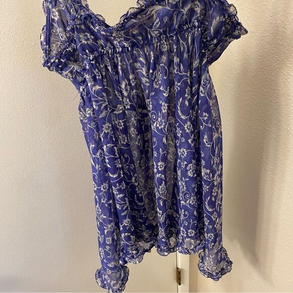 Victoria’s Secret vintage Blue floral sheer baby doll y2k Slip dress lingerie M - Picture 3 of 8